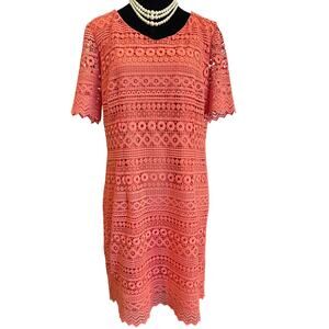 Antonio Melani Geometric Floral Lace Sheath Dress Short Sleeve Coral 14 Coquette